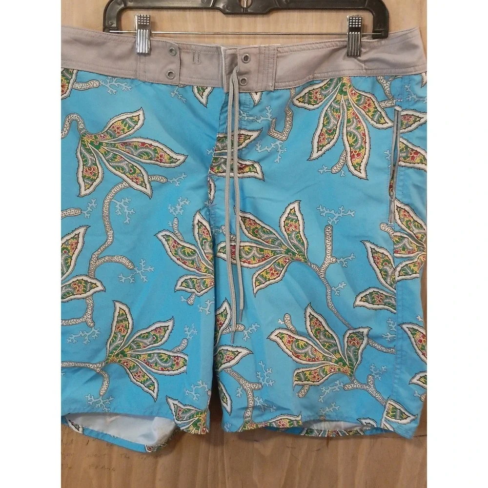 Old Bull Lee Mens Board Shorts Size 36 Blue Floral Coral Surf Trunks California